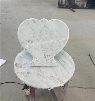 Carrara White Marble Heart Headstone