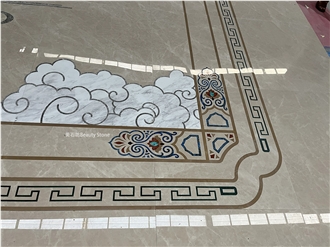 Auspicious Clouds Floor Water Jet Beige Carpet Medallions