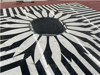 Black And White Design Sunflower Waterjet Inlay Medallions