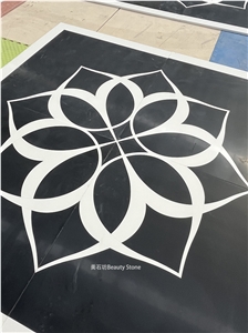 Black And White Flowers Waterjet Medallions Small Pattern