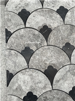 Grey Floor Waterjet Marble Pattern Flower Design