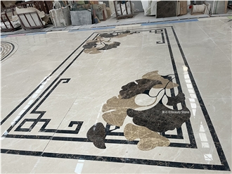Marble Decorations Designed Ginkgo Leaves Waterjet Medallion