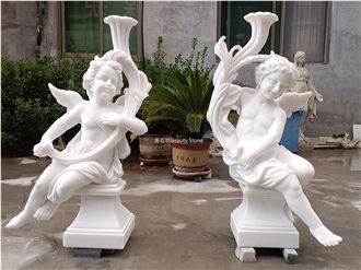 Natural Marble Cherub Angel Sculpture