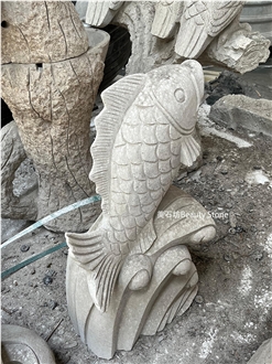 Sbrocaded Carp Fish And Owl Sculpture Granite