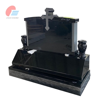 Absolute Black Granite Monument With Sandblast Cross On Top