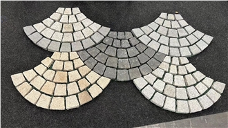 Multi Color Natural Outside Paving Stone, Fan Shape Pattern Cobble Stone