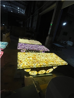 Backlit Agate Blue Dining Rectangle Solid Surface Table Tops