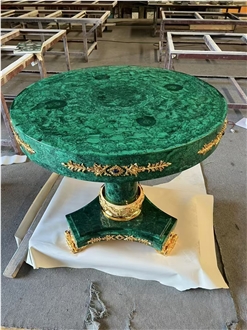 Malachite Green Semiprecious Stone Round Table Coffee Table Tops