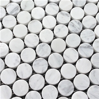 Bianco Carrara Marble Penny Round Mosaic Tiles