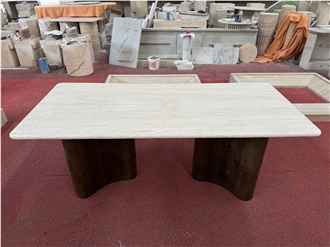 Rectangle Super White Travertine Dining Table