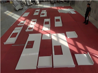 2005 Snow White Quartz Bathroom Vanity Tops For Hotel