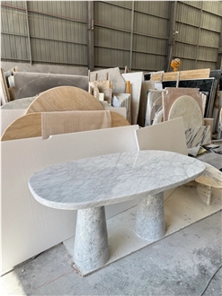 HRST Custom Carrara White Marble Dining Table Furniure Sale