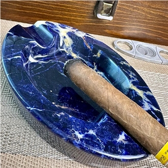 Hrst Stone Oval Blue Sodalite Stone Ashtray