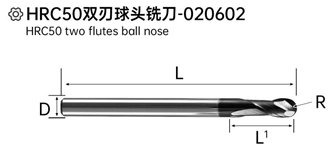 HRC50 Two Flutes Ball Nose