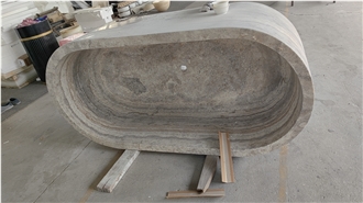 Custom Design Silver Travertine Bathtubs For Resort Spa