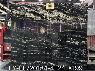 Brazil Black Granite With Gold Veins Slabs For Wall Cladding