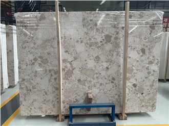 Natural Beige Breccia Marble Polished Slab For Wall Tiles