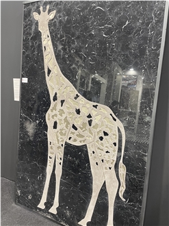 Blac Marble+Beige Marble Inlay Stone Artwork Waterjet Cut