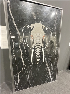 Marble Waterjet Inlay Elephant Picture Artwork