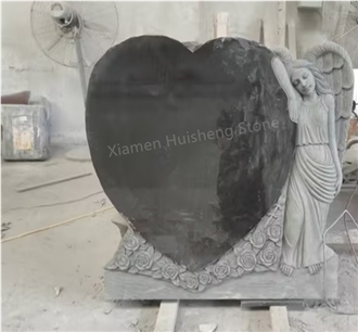 Black Granite Heart  Engraving Gravestone