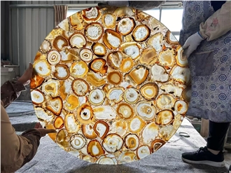 Elegent White Gray Agate Semiprecious Stone Coffee Table Tops