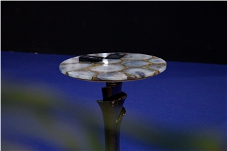 Elegent White Gray Agate Semiprecious Stone Coffee Table Tops