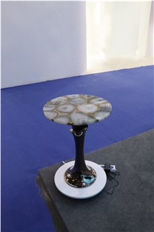 Elegent White Gray Agate Semiprecious Stone Coffee Table Tops