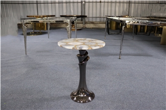 Elegent White Gray Agate Semiprecious Stone Coffee Table Tops