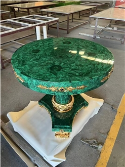 Green Malachite Gemstone Furniture, Stone Table