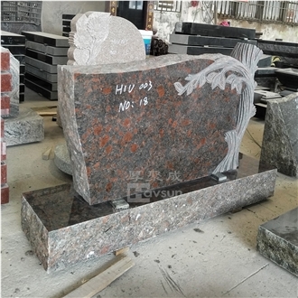 Tan Brown Granite Carved Tree Trunk Double Monument