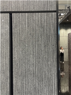 Chiseled And Sanded Natanz Black Granite Slab Lineal Plus Design Slabs