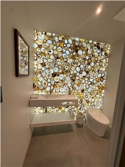 Translucent Backlit Brown Agate Semiprecious Stone Slab