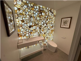 Translucent Backlit Brown Agate Semiprecious Stone Slab