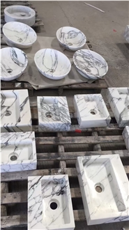 Natural White Arabescato Marble Wash Basin