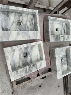 Natural White Arabescato Marble Wash Basin