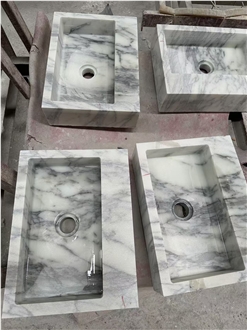 Natural White Arabescato Marble Wash Basin