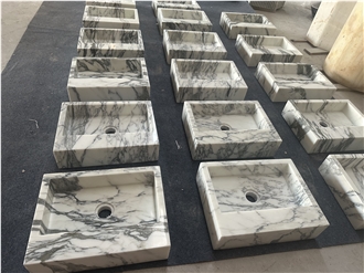 YDSTONE Natural White Arabescato Marble Square Sinks
