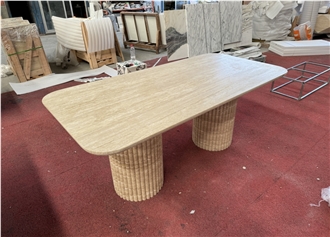 Beige Travertine Rectangule Dinning Table