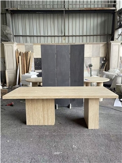 Cream Travertine Rectangle Dinning Table