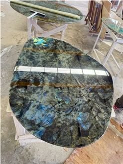 Lemurian Blue Labradorite Blue Granite Oval Table Top