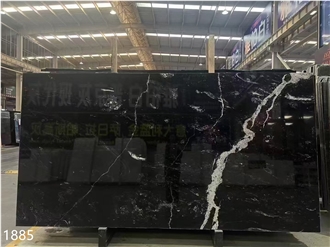 White Stripe In Black Marble Slabs Tongshan Natural Stone