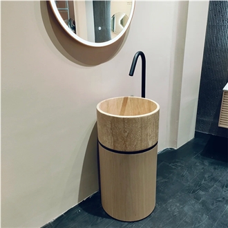 Beige Travertine Stone Pedestal Sink