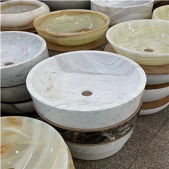 HRST White Marble Vessel Sink