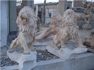Custom Made Limestone Animal Lions Sculptures For Garden
