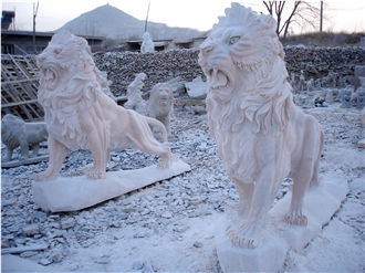 Custom Made Limestone Animal Lions Sculptures For Garden
