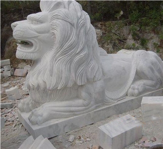Custom Made Limestone Animal Lions Sculptures For Garden