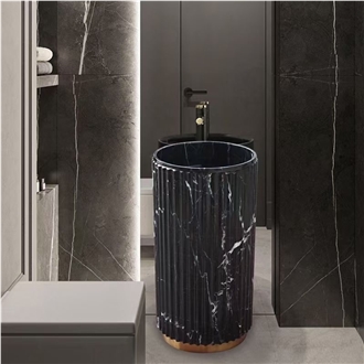 Black Marble Wash Pedestal Basin Bathroom Standing