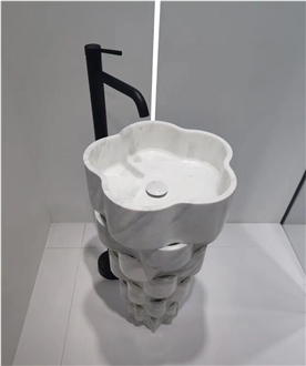 Carrara White Marble Lighting Pedestal Wash Basin