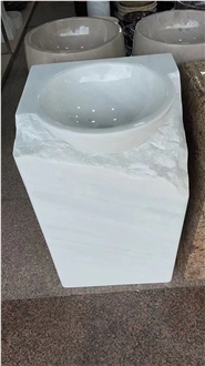 CN Carrara White Marble Wash Basin Bathroom Pedestal