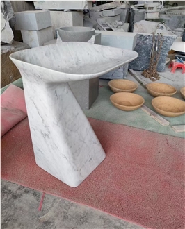 Freestanding Carrara White Marble Hand Wash Pedestal Basin